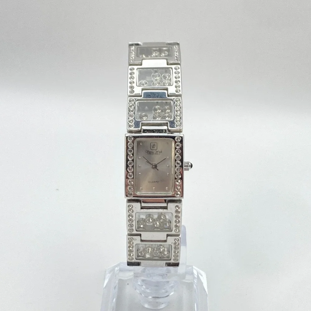 Victoria Wieck Women's Watch Silver Tone Floating Crystals New Battery 6.75